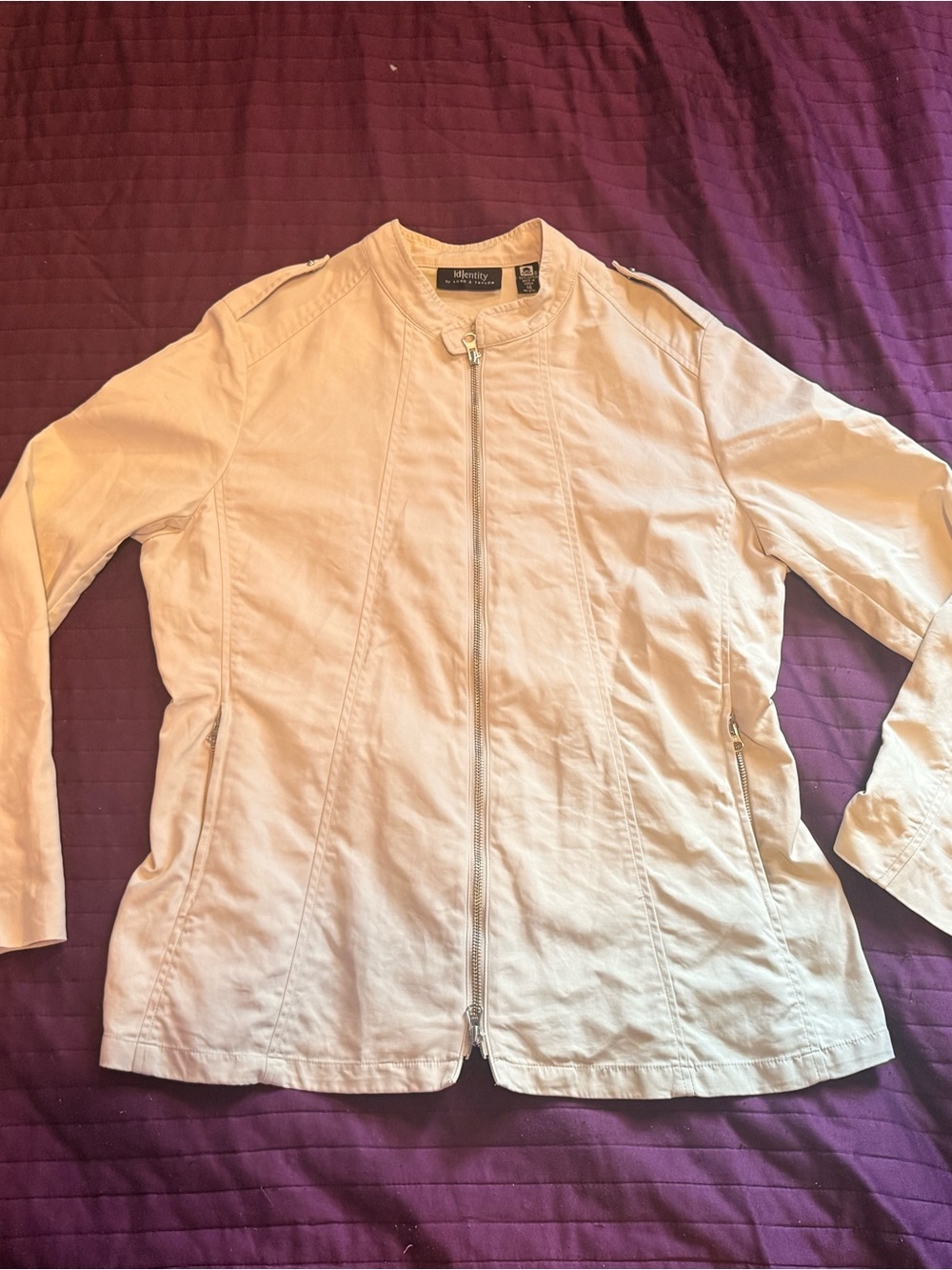 Identity by Lord & Taylor Womens Cream Cotton Utility Jacket Size 14
